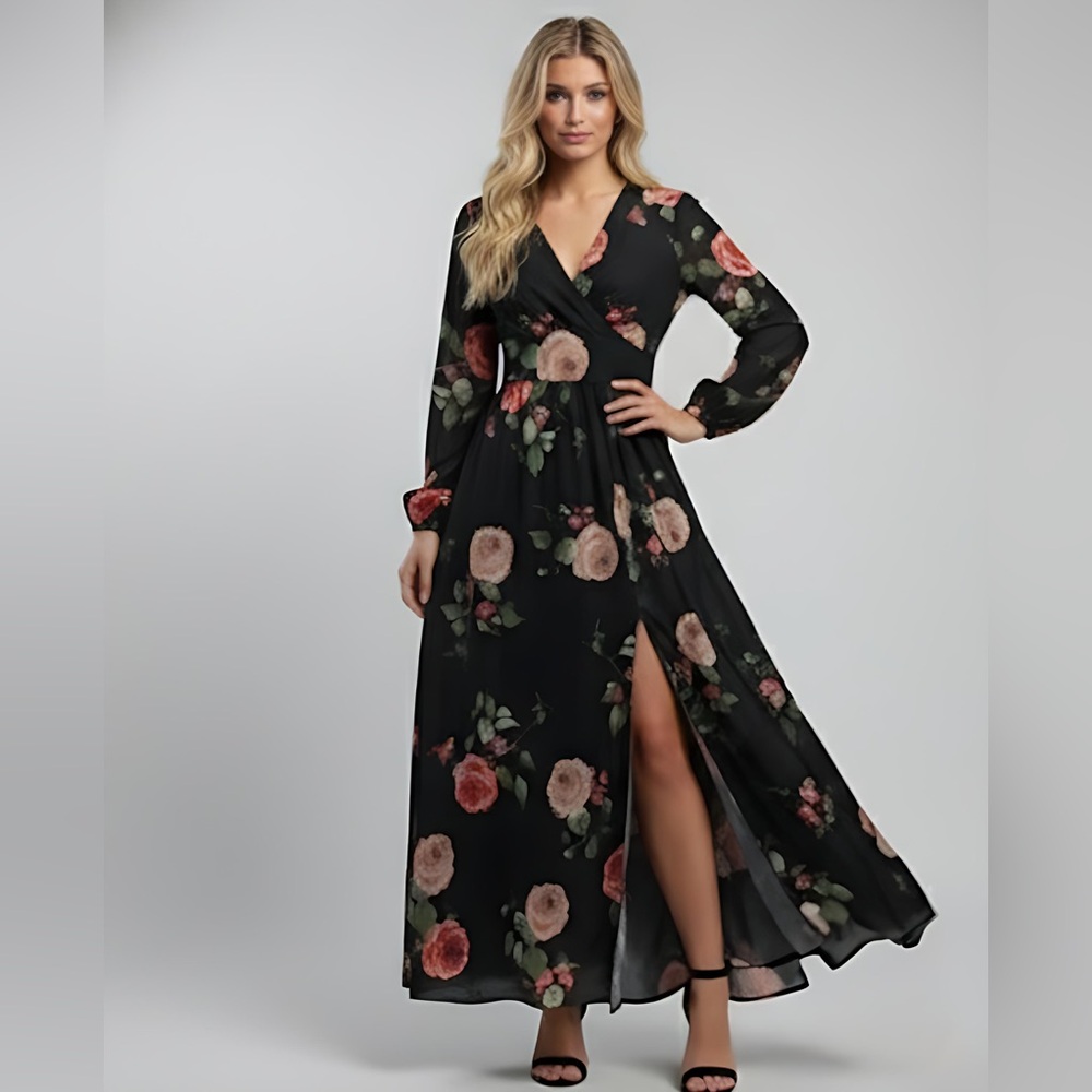 French Floral Rose Print Dress
